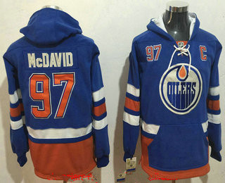 Men's Edmonton Oilers #97 Connor McDavid NEW Royal Blue Stitched NHL Old Tim Hockey Hoodie