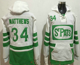 Men's Toronto Maple Leafs #34 Auston Matthews White 2017 St. Patrick's Day Green Stitched NHL Old Tim Hockey Hoodie