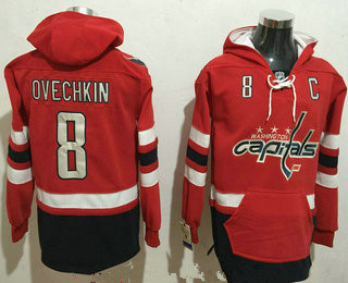 Men's Washington Capitals #8 Alex Ovechkin NEW Red Stitched NHL Old Tim Hockey Hoodie