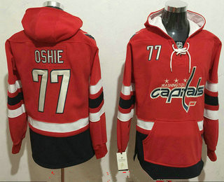 Men's Washington Capitals #77 T.J. Oshie NEW Red Stitched NHL Old Tim Hockey Hoodie