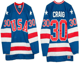 Men's 1980 Olympics USA #30 Jim Craig Royal Blue Throwback Stitched Vintage Ice Hockey Jersey