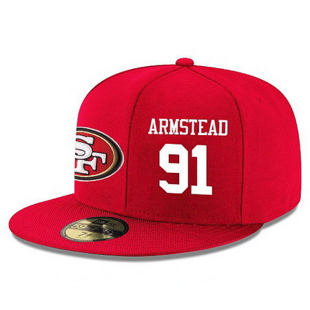 San Francisco 49ers #91 Arik Armstead Snapback Cap NFL Player Red with White Number Stitched Hat