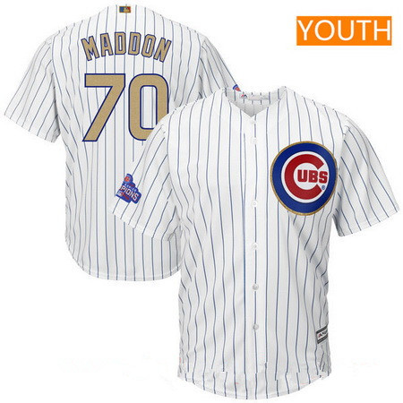 Youth Chicago Cubs #70 Joe Maddon White World Series Champions Gold Stitched MLB Majestic 2017 Cool Base Jersey