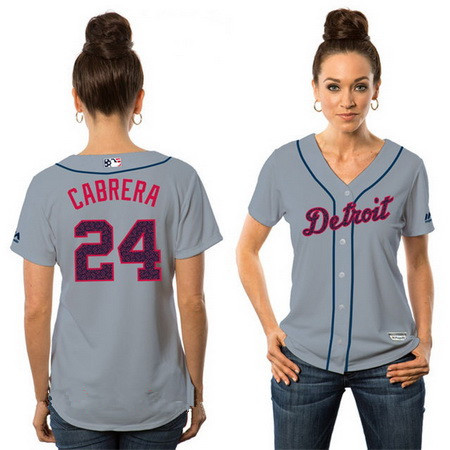 Women's Detroit Tigers #24 Miguel Cabrera Gray Stars & Stripes Fashion Independence Day Stitched MLB Majestic Cool Base Jersey