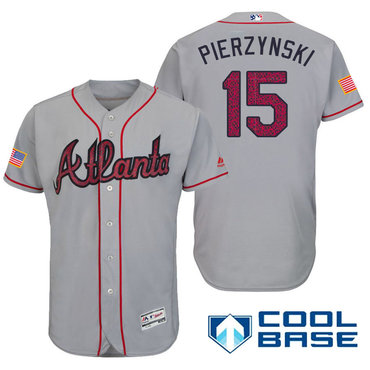 Men's Atlanta Braves #15 A.J. Pierzynski Gray Stars & Stripes Fashion Independence Day Stitched MLB Majestic Cool Base Jersey