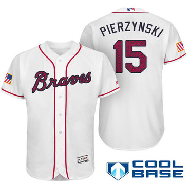 Men's Atlanta Braves #15 A.J. Pierzynski White Stars & Stripes Fashion Independence Day Stitched MLB Majestic Cool Base Jersey