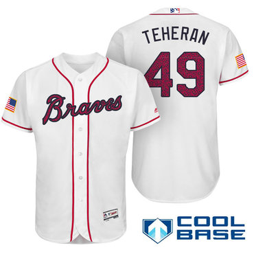 Men's Atlanta Braves #49 Julio Teheran White Stars & Stripes Fashion Independence Day Stitched MLB Majestic Cool Base Jersey