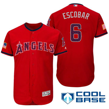 Men's Los Angeles Angels Of Anaheim #6 Yunel Escobar Red Stars & Stripes Fashion Independence Day Stitched MLB Majestic Cool Base Jersey