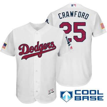 Men's Los Angeles Dodgers #25 Carl Crawford White Stars & Stripes Fashion Independence Day Stitched MLB Majestic Cool Base Jersey