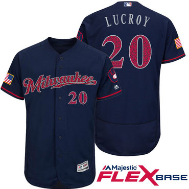 Men's Milwaukee Brewers #20 Jonathan Lucroy Navy Blue Stars & Stripes Fashion Independence Day Stitched MLB Majestic Flex Base Jersey