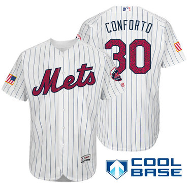 Men's New York Mets #30 Michael Conforto White Stars & Stripes Fashion Independence Day Stitched MLB Majestic Cool Base Jersey