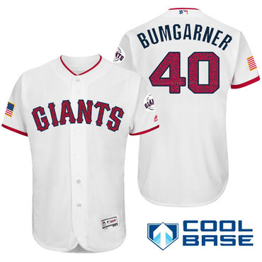 Men's San Francisco Giants #40 Madison Bumgarner White Stars & Stripes Fashion Independence Day Stitched MLB Majestic Cool Base Jersey