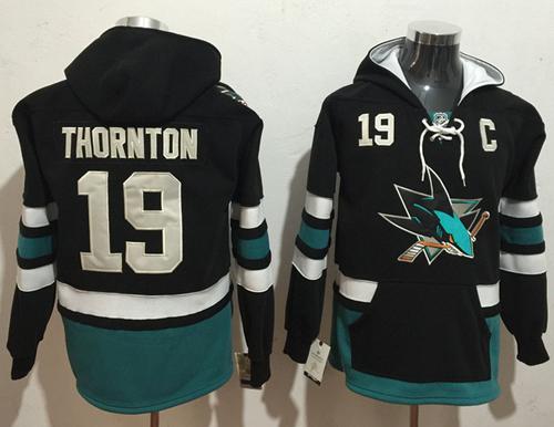 Men's San Jose Sharks #19 Joe Thornton NEW Black Stitched NHL Old Time Hockey Hoodie