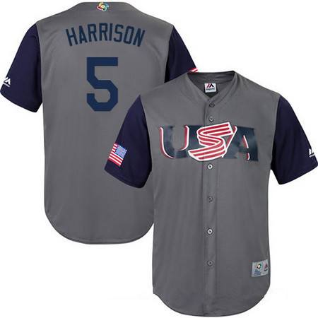 Men's Team USA Baseball Majestic #5 Josh Harrison Gray 2017 World Baseball Classic Stitched Replica Jersey