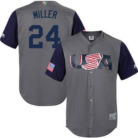 Men's Team USA Baseball Majestic #24 Andrew Miller Gray 2017 World Baseball Classic Stitched Replica Jersey