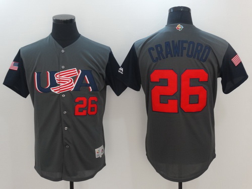 Men's Team USA Baseball Majestic #26 Brandon Crawford Gray 2017 World Baseball Classic Stitched Authentic Jersey