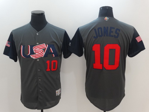 Men's Team USA Baseball Majestic #10 Adam Jones Gray 2017 World Baseball Classic Stitched Authentic Jersey