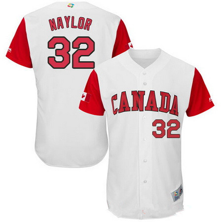 Men's Team Canada Baseball Majestic #32 Josh Naylor White 2017 World Baseball Classic Stitched Authentic Jersey