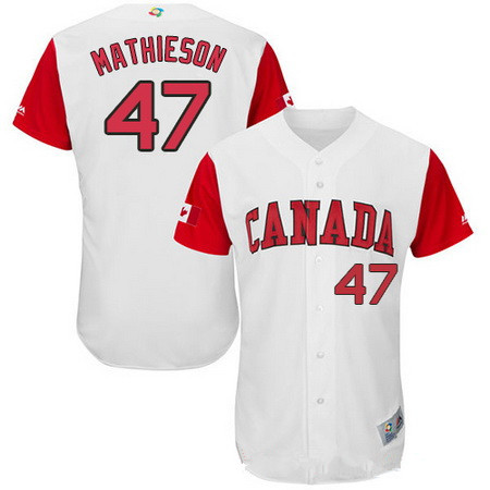 Men's Team Canada Baseball Majestic #47 Scott Mathieson White 2017 World Baseball Classic Stitched Authentic Jersey