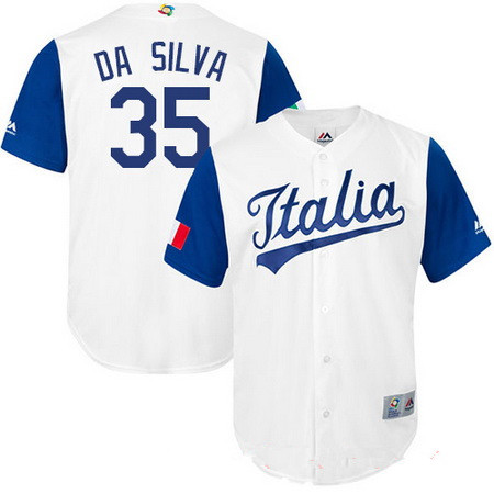 Men's Team Italy Baseball Majestic #35 Tiago da Silva White 2017 World Baseball Classic Stitched Replica Jersey