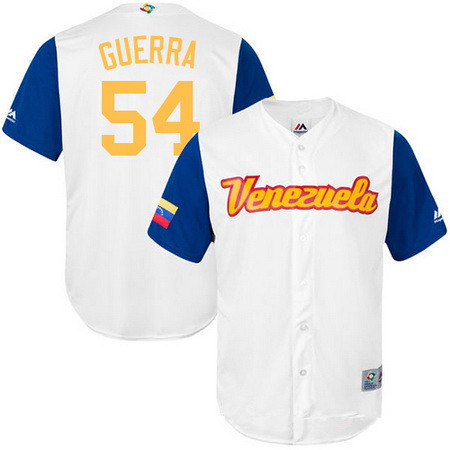 Men's Team Venezuela Baseball Majestic #54 Deolis Guerra White 2017 World Baseball Classic Stitched Replica Jersey