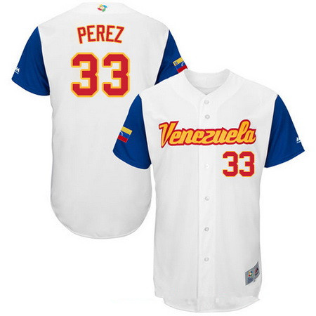 Men's Team Venezuela Baseball Majestic #33 Martin Perez White 2017 World Baseball Classic Stitched Authentic Jersey