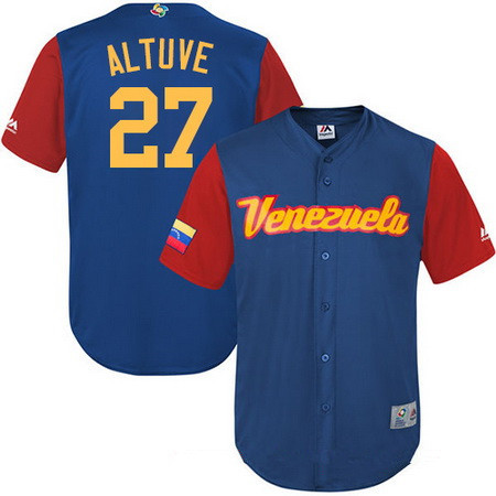 Men's Team Venezuela Baseball Majestic #27 Jose Altuve Royal Blue 2017 World Baseball Classic Stitched Replica Jersey