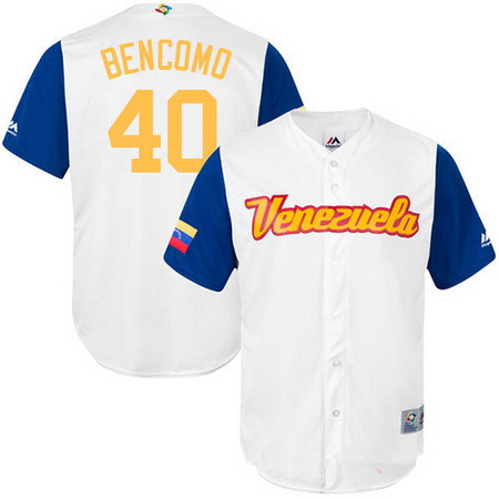 Men's Team Venezuela Baseball Majestic #40 Omar Bencomo White 2017 World Baseball Classic Stitched Replica Jersey