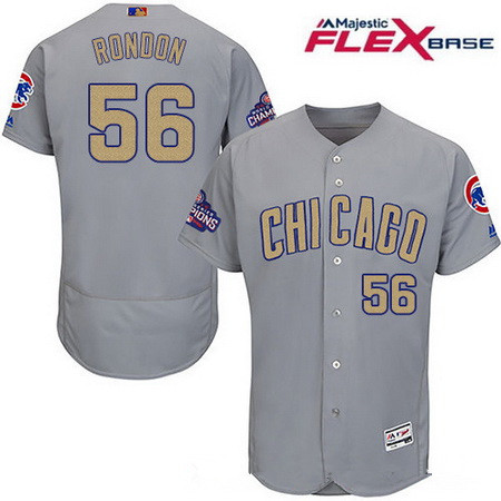 Men's Chicago Cubs #56 Hector Rondon Gray World Series Champions Gold Stitched MLB Majestic 2017 Flex Base Jersey