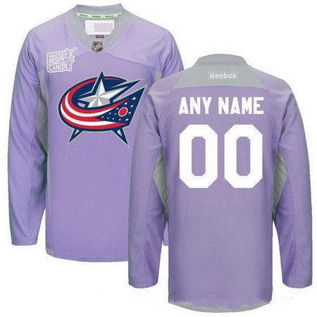 Men's Columbus Blue Jackets Purple Pink Custom Reebok Hockey Fights Cancer Practice Jersey