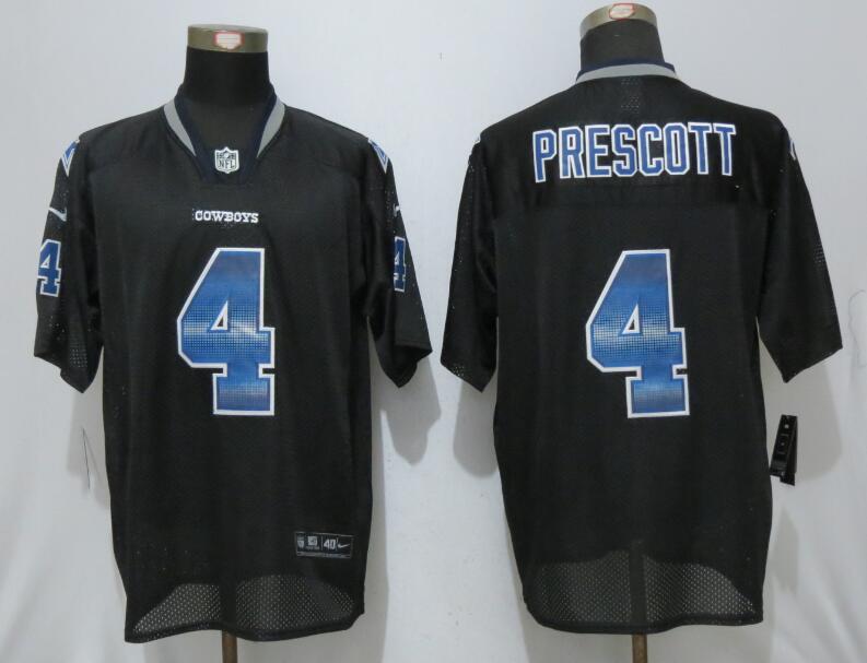 Men's Dallas Cowboys #4 Dak Prescott Black Strobe Stitched NFL Nike Fashion Jersey