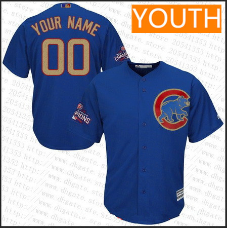 Youth Chicago Cubs Royal Blue 2016 World Series Champions Patch Gold Program Majestic 2017 Cool Base Custom Baseball Jersey