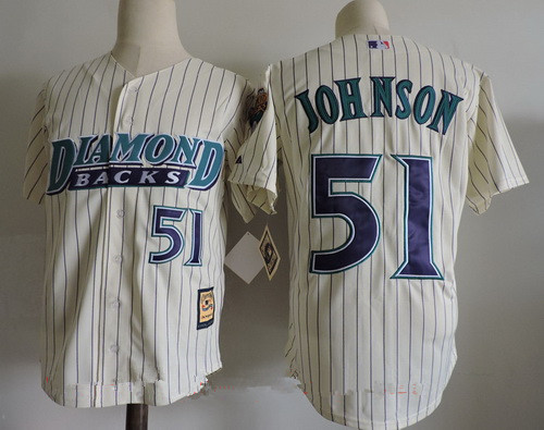 Men's Arizona Diamondbacks #51 Randy Johnson Cream 1999 Cooperstown Collection Stitched MLB Throwback Jersey