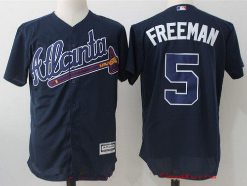 Men's Atlanta Braves #5 Freddie Freeman Navy Blue Alternate Stitched MLB Majestic Cool Base Jersey