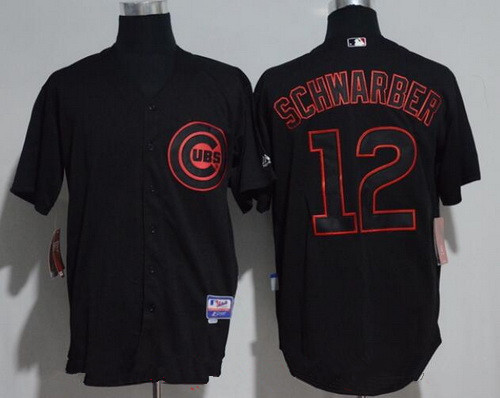 Men's Chicago Cubs #12 Kyle Schwarber Lights Out Black Pinstripe Stitched MLB Majestic Cool Base Jersey