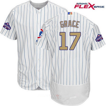 Men's Chicago Cubs #17 Mark Grace White World Series Champions Gold Stitched MLB Majestic 2017 Flex Base Jersey