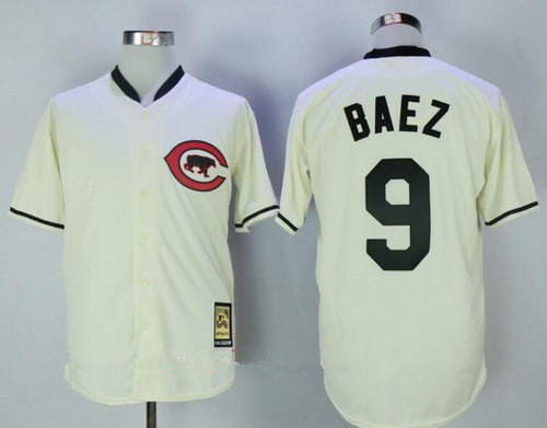 Men's Chicago Cubs #9 Javier Baez Cream Turn Back the Clock Stitched MLB Majestic Cooperstown Collection Jersey