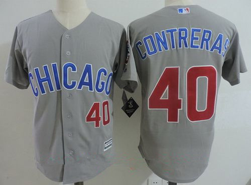 Men's Chicago Cubs #40 Willson Contreras Gray Road with Small Number Stitched MLB Majestic Cool Base Jersey