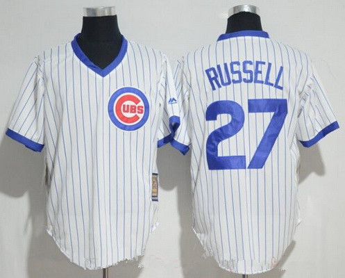 Men's Chicago Cubs #27 Addison Russell White Pullover 1994 Cooperstown Collection Stitched MLB Majestic Jersey