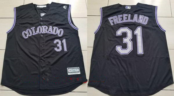 Men's Colorado Rockies #31 Kyle Freeland Black Vest Sleeveless Stitched MLB Majestic Cool Base Jersey