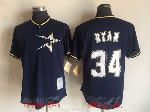 Men's Houston Astros #34 Nolan Ryan Navy Blue Mesh Batting Practice 1997 Throwback Jersey