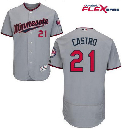 Men's Minnesota Twins #21 Jason Castro Gray Road Stitched MLB Majestic Flex Base Jersey