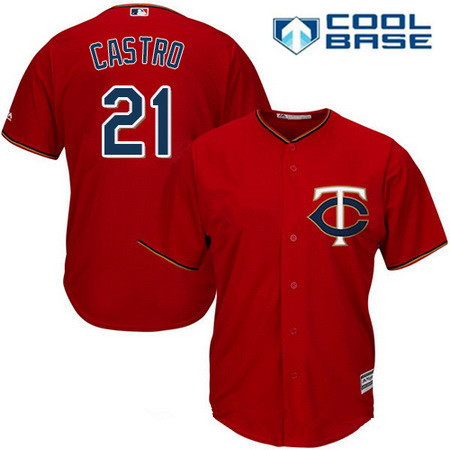 Men's Minnesota Twins #21 Jason Castro Scarlet Red Alternate Stitched MLB Majestic Cool Base Jersey