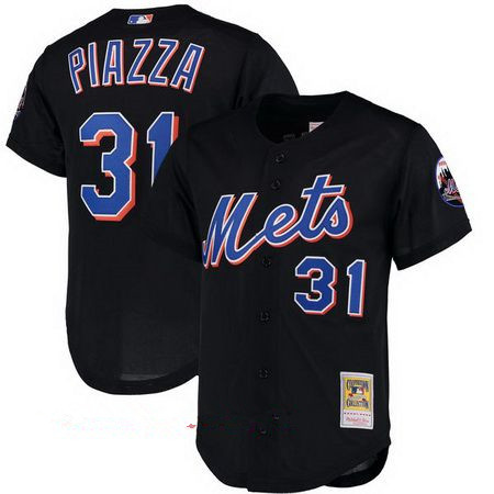 Men's New York Mets #31 Mike Piazza Black Mesh Batting Practice Throwback Jersey