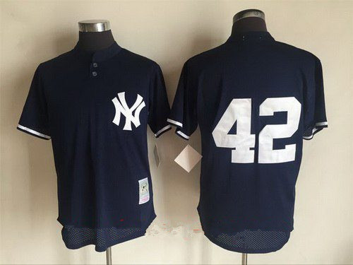 Men's New York Yankees #42 Mariano Rivera Navy Blue Mesh Batting Practice Throwback Jersey