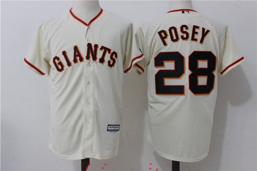 Men's San Francisco Giants #28 Buster Posey Name Cream Home Stitched MLB Majestic Cool Base Jersey