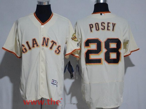 Men's San Francisco Giants #28 Buster Posey Name Cream Stitched MLB Majestic Flex Base Jersey