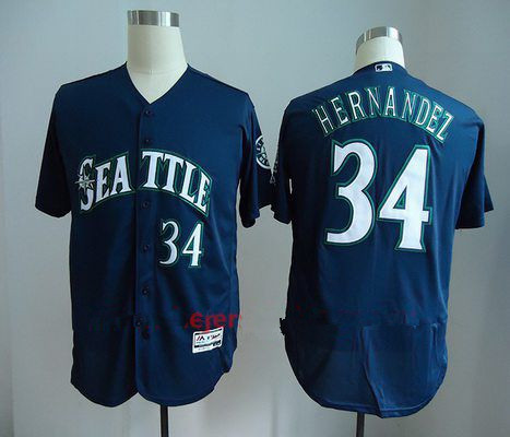 Men's Seattle Mariners #34 Felix Hernandez Navy Blue Stitched MLB Majestic Flex Base Jersey