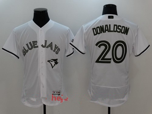 Men's Toronto Blue Jays #20 Josh Donaldson White with Green Memorial Day Stitched MLB Majestic Flex Base Jersey