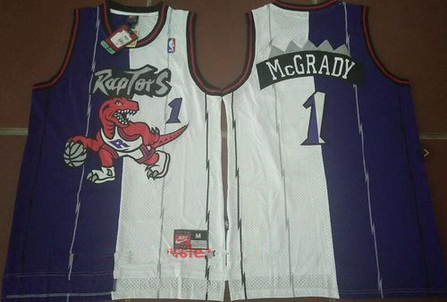 Men's Toronto Raptors #1 Tracy McGrady Purple White Two Tone Stitched NBA Hardwood Classic Swingman Jersey